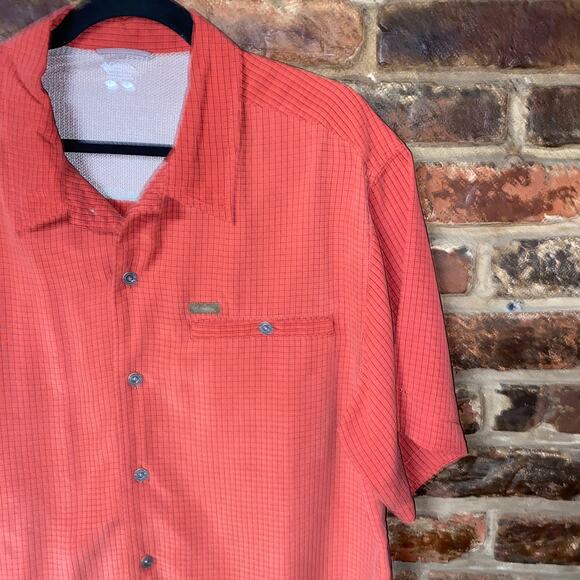 Columbia Sportswear Orange Plaid Short Sleeve Button Down Shirt Men's Size Large - Picture 2 of 6